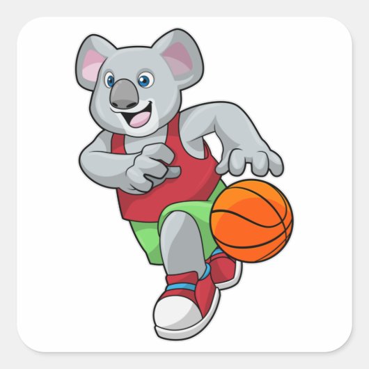Koala in de Basketball-sport Vierkante Sticker (Voorkant)