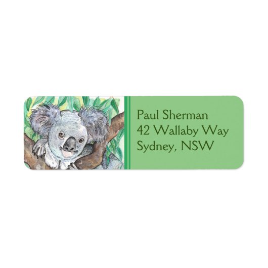 Koala in de Eucalyptusboom Etiket (Voorkant)