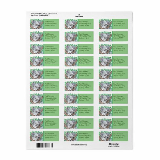 Koala in de Eucalyptusboom Etiket (Full Sheet)