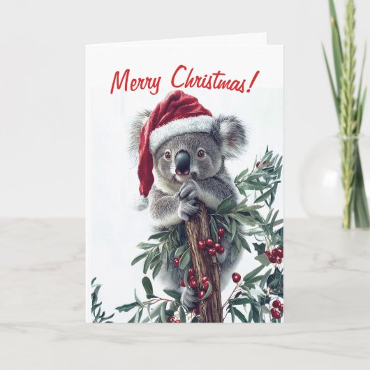 Koala in een Santa Hat Christmas Kaart (Voorkant)