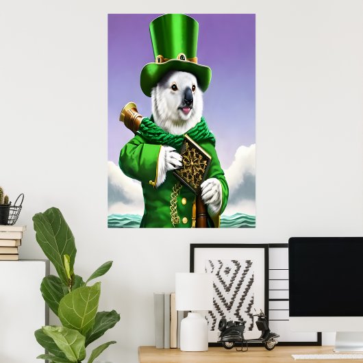 Koala in groene kleding | AI Art Poster (Thuiskantoor)