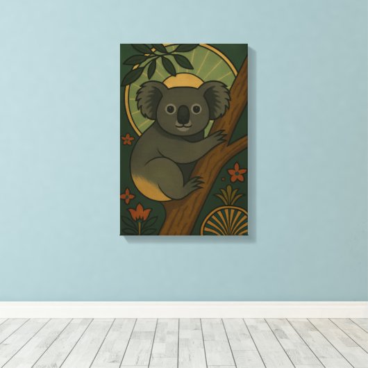 Koala in het botanische mandala canvas afdruk (Insitu (Houten vloer))