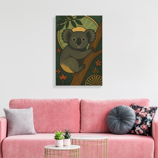 Koala in het botanische mandala canvas afdruk (Insitu (Woonkamer))