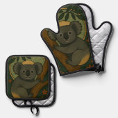 Koala in het botanische mandala ovenwant & pannenlap set (Voorkant / Achterkant)