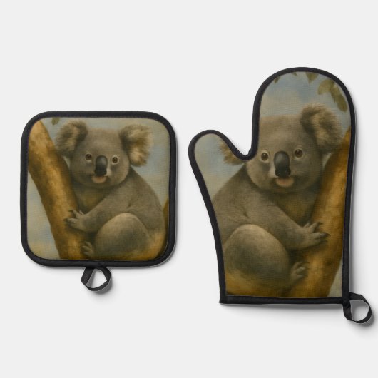 Koala in het stille licht ovenwant & pannenlap set (Voorkant)