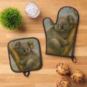 Koala in het stille licht ovenwant & pannenlap set (Top down)