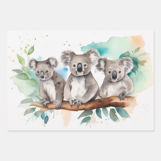 Koala in het Waterverf outback landschap Inpakpapier Vel (Voorkant 3)