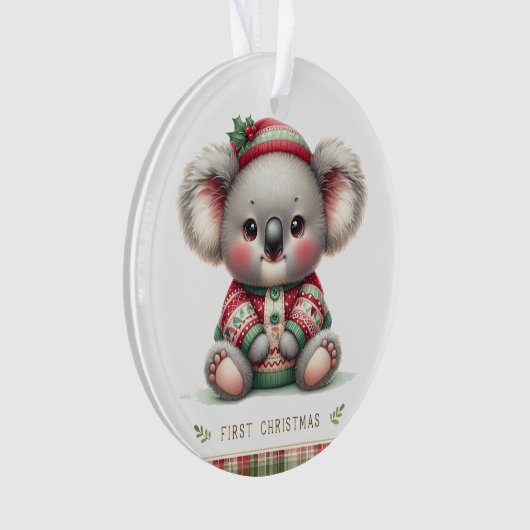 Koala in Holiday Sweater & Holly Hat Ornament (voorkant)