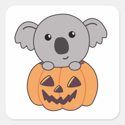 Koala in Pumpkin Oranje Koalas Halloween Bärchen Vierkante Sticker (Voorkant)