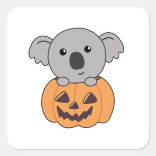 Koala in Pumpkin Oranje Koalas Halloween Bärchen Vierkante Sticker