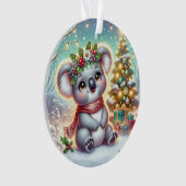 Koala in Red Scarf & Holly Crown  Ornament (voorkant)