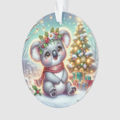 Koala in Red Scarf & Holly Crown  Ornament (voorkant)
