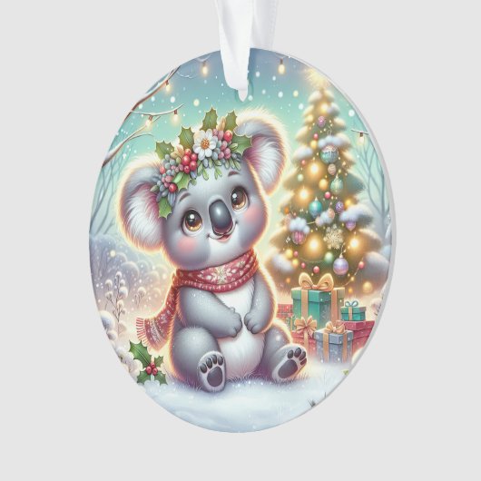 Koala in Red Scarf & Holly Crown  Ornament (voorkant)