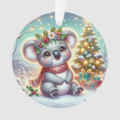 Koala in Red Scarf & Holly Crown  Ornament (voorkant)