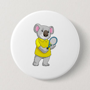Koala in Tennis met Tennis racket Ronde Button 7,6 Cm