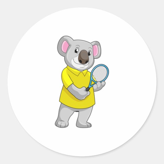Koala in Tennis met Tennis racket Ronde Sticker (Voorkant)