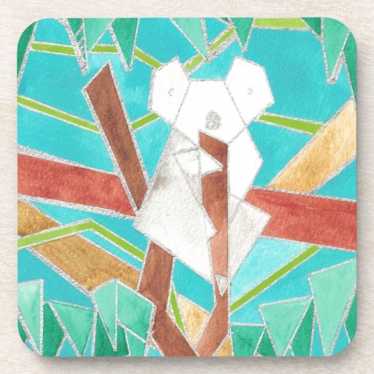 Koala in Tree Original Abstract Art Bier Onderzetter (Voorkant)