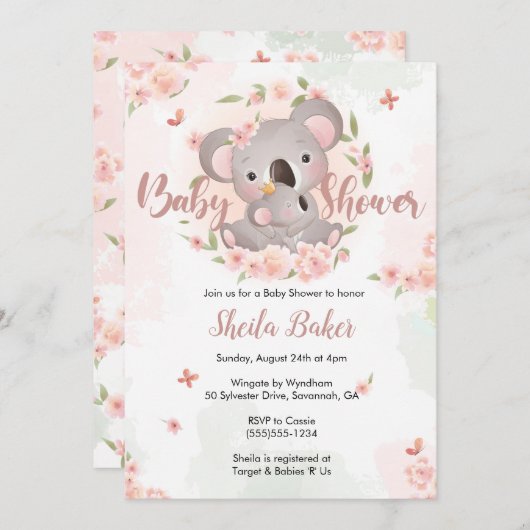 Koala Invitation, Koala Baby shower Invite Kaart (Voorkant / Achterkant)