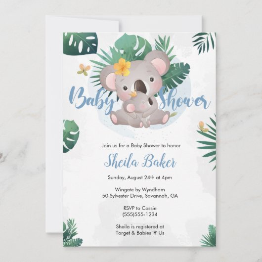 Koala Invitation, Koala Boy Baby shower Kaart (Voorkant)