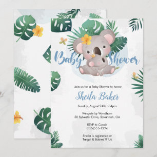 Koala Invitation, Koala Boy Baby shower Kaart