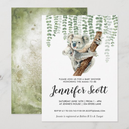 Koala Jungle Baby Shower Uitnodiging (Voorkant / Achterkant)