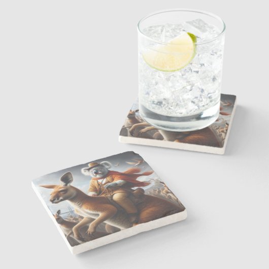 Koala Kangaroo Rider Stenen Onderzetter (Zijkant)