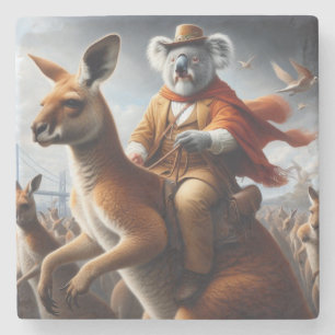 Koala Kangaroo Rider Stenen Onderzetter
