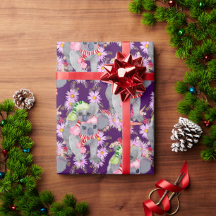 Koala Kerst Botanische Festive Paars Cadeaupapier