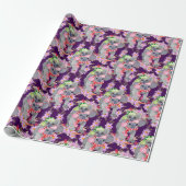 Koala Kerst Botanische Festive Paars Cadeaupapier (Uitgerold)