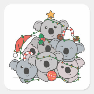 Koala Kerstboom Grappig Dier Kerstplein Vierkante Sticker