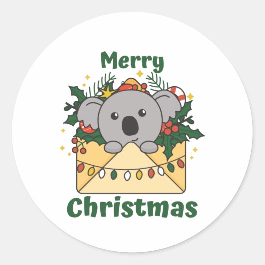 Koala Kerstbrief Winterdieren Koalas Ronde Sticker (Voorkant)