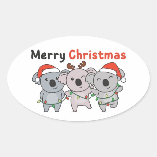 Koala Kerstdieren Koalas Merry Kerstmis Cla Ovale Sticker (Voorkant)