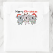 Koala Kerstdieren Koalas Merry Kerstmis Cla Ovale Sticker (Tas)