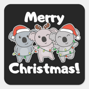 Koala Kerstdieren Koalas Merry Kerstmis Squ Vierkante Sticker