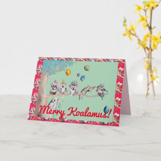 Koala KerstKaart Merry Koalamus Childs Kaart (Gele Bloem)