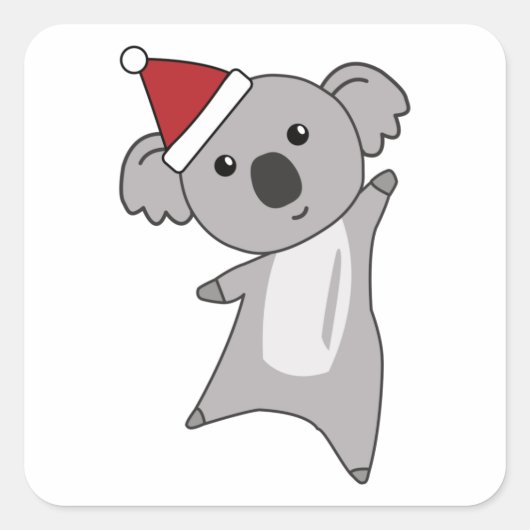 Koala Kerstmis Dieren Kinder kerstman Vierkante Sticker (Voorkant)