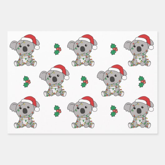 Koala Kerstmis Winter Dieren Vakantie Koala's Inpakpapier Vel (Voorkant 2)