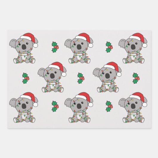 Koala Kerstmis Winter Dieren Vakantie Koala's Inpakpapier Vel (Voorkant)