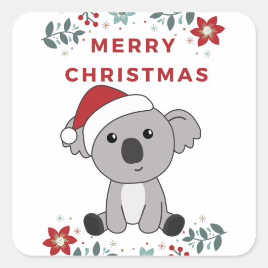 Koala Kerstwinter winterdieren Koalas Vierkante Sticker (Voorkant)