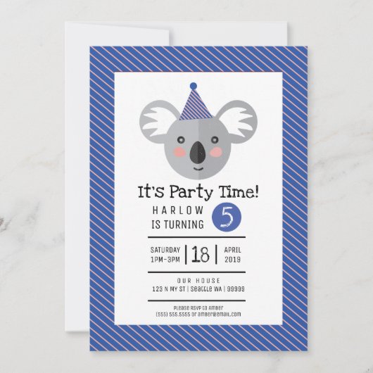 Koala Kids Birthday Party Invitation Kaart (Voorkant)