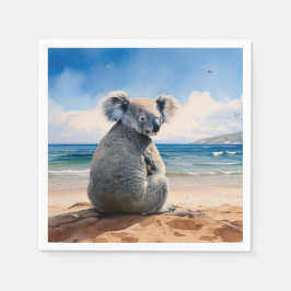 Koala kijkt naar de oceaan servet
