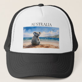 Koala kijkt naar de oceaan trucker pet