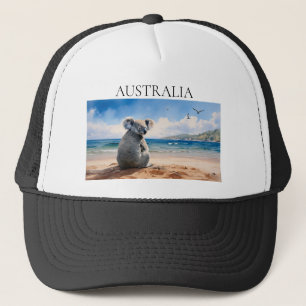 Koala kijkt naar de oceaan trucker pet