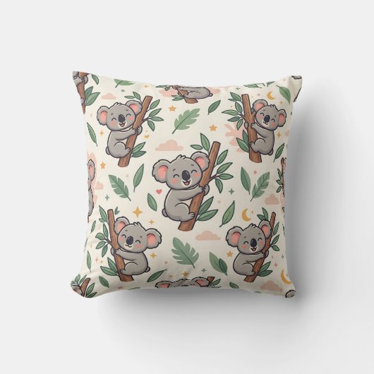 Koala Knuffel Kussen – Pastelbos Patroon (Voorkant)