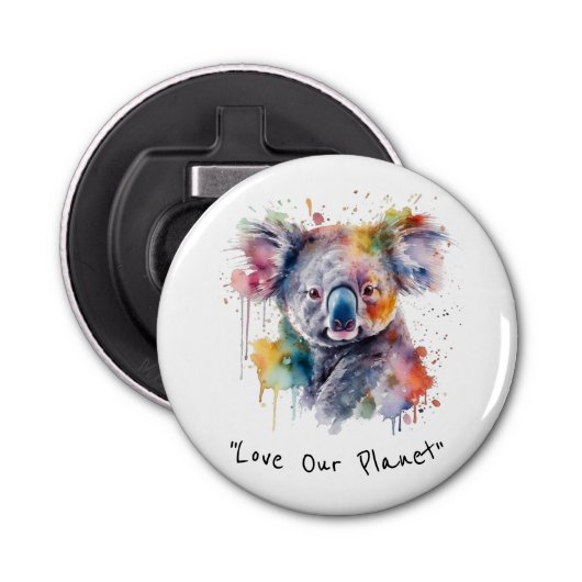 Koala Knuffels in kleur, op maat Button Flesopener (Voorkant)