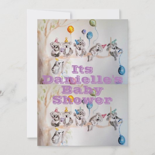 Koala kunst aquarel meisjes babyshower uitnodiging (Voorkant)