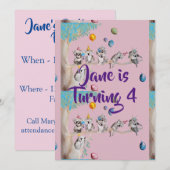 Koala Kunst Watercolour Meisjes Verjaardagsuitnodi Kaart (Voorkant / Achterkant)