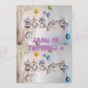 Koala Kunst Waterverf Meisjes Verjaardagsuitnodigi Kaart