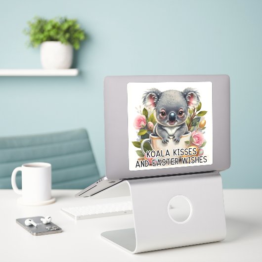 Koala kussen en paaswensen - paaswensen - Sticker (Laptop op bureau)