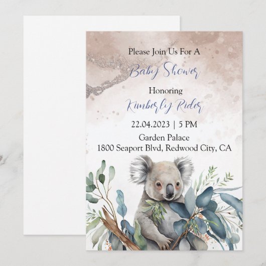 Koala Leaves Baby shower Kaart (Voorkant / Achterkant)